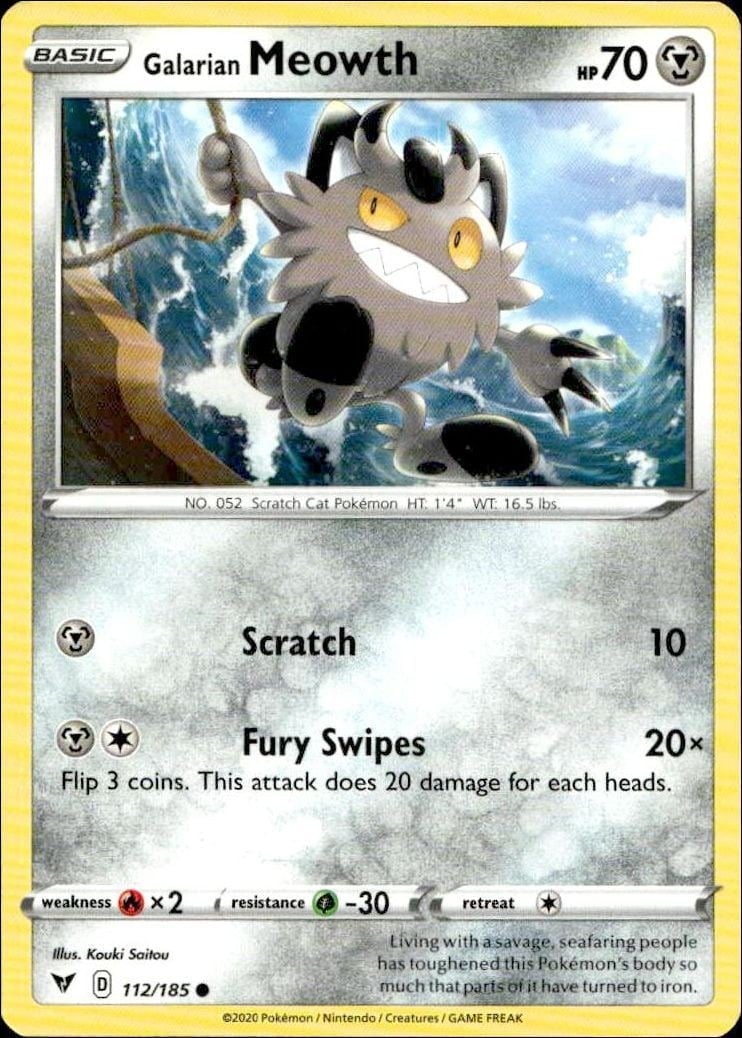 2020 Pokémon Vivid Voltage Galarian Meowth #112/185 trading card