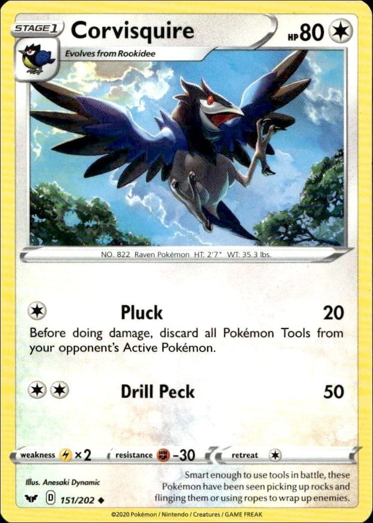 2020 Pokémon Sword & Shield Corvisquire #151/202 trading card
