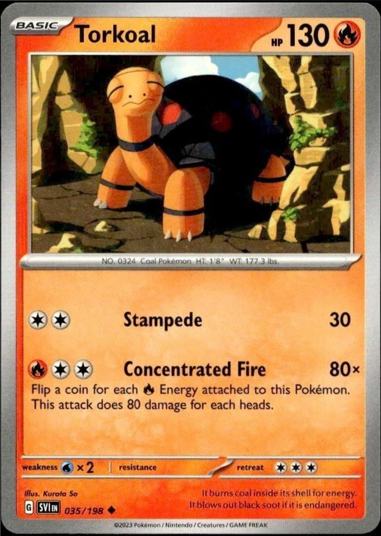 Torkoal 2023 Pokémon Scarlet & Violet #035/198 Pokémon Card - Front 2023 Pokémon Scarlet & Violet Torkoal #035/198 Pokémon card front