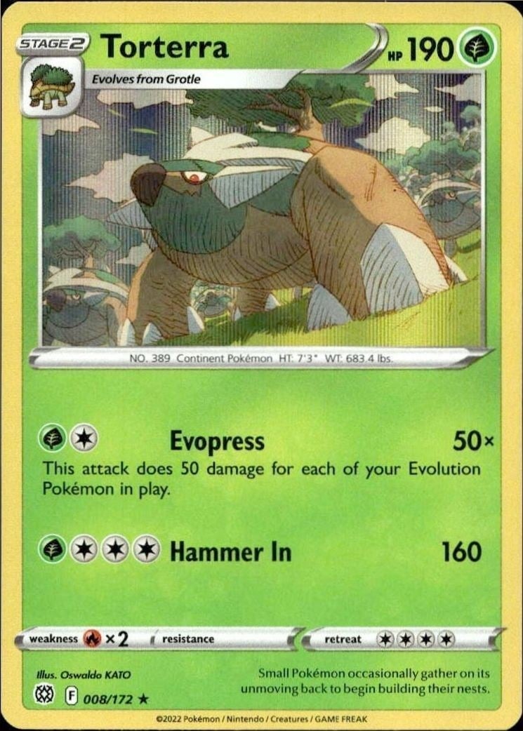 2022 Pokémon Brilliant Stars Torterra #008/172 trading card