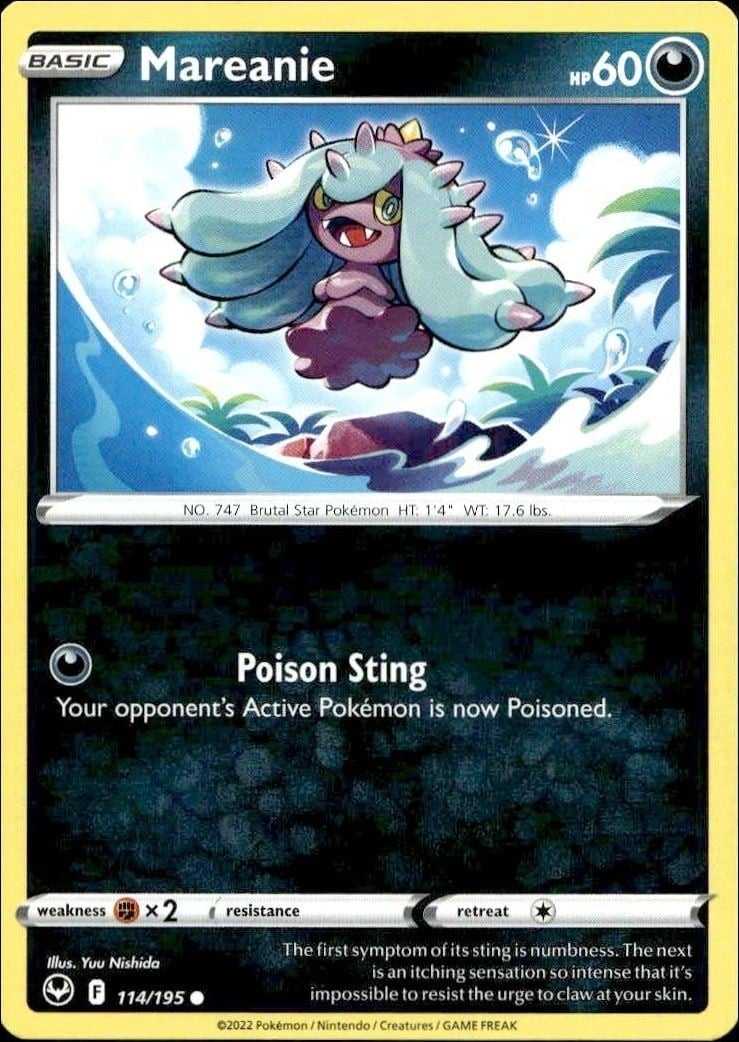 2022 Pokémon Silver Tempest Mareanie #114/195 trading card