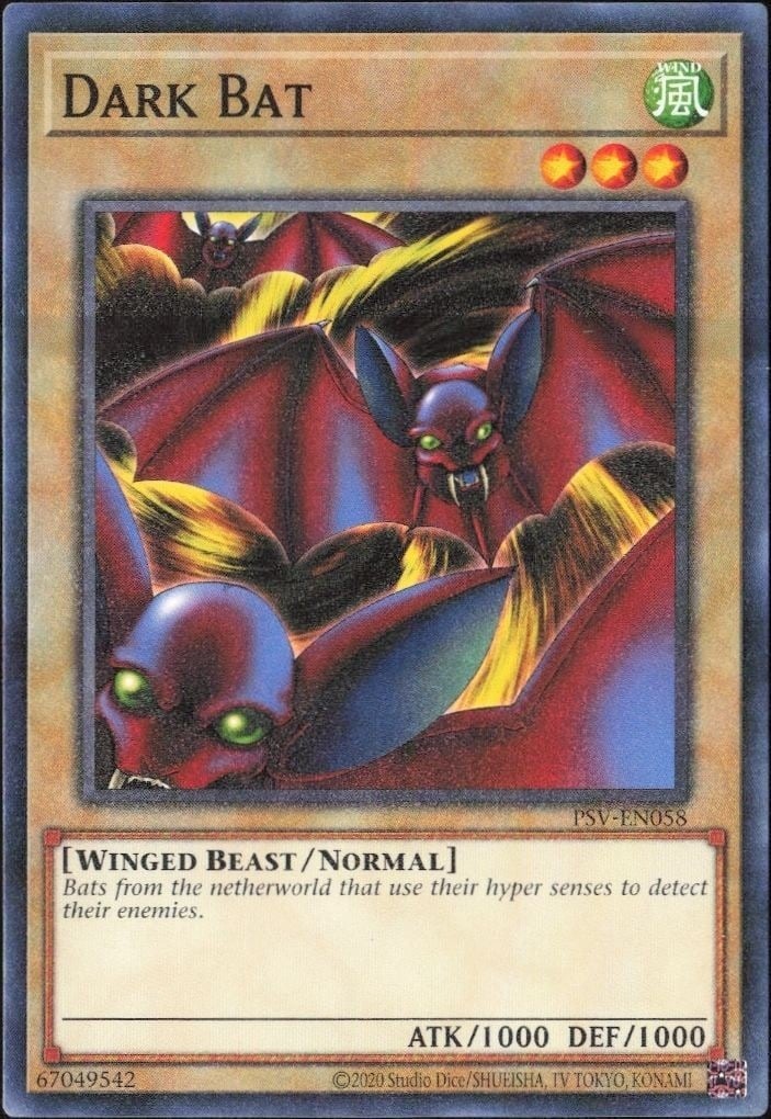 Dark Bat 2023 Yu-Gi-Oh! Pharaoh's Servant #PSV-EN058 Yu-Gi-Oh! Card - Front 2023 Yu-Gi-Oh! Pharaoh's Servant Dark Bat #PSV-EN058 Yu-Gi-Oh! card front