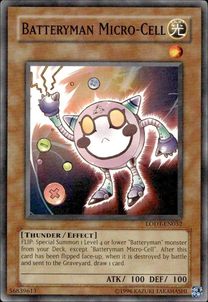 Batteryman Micro-Cell 2008 Yu-Gi-Oh! Light of Destruction #LODT-EN032 Yu-Gi-Oh! Card - Front 2008 Yu-Gi-Oh! Light of Destruction Batteryman Micro-Cell #LODT-EN032 Yu-Gi-Oh! card front