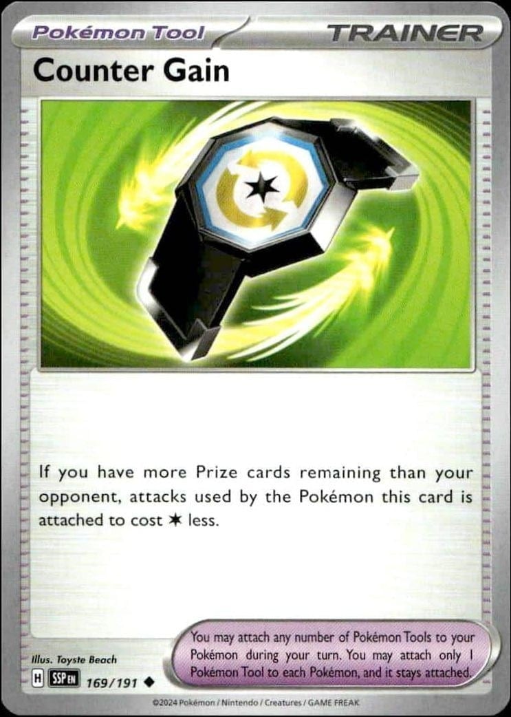 Counter Gain 2024 Pokémon Surging Sparks #169/191 Pokémon Card - Front 2024 Pokémon Surging Sparks Counter Gain #169/191 Pokémon card front
