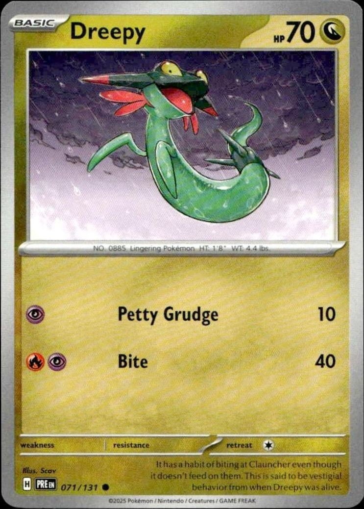 Dreepy 2025 Pokémon Prismatic Evolutions #071/131 Pokémon Card - Front 2025 Pokémon Prismatic Evolutions Dreepy #071/131 Pokémon card front