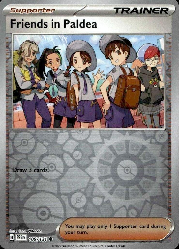 Friends In Paldea 2025 Pokémon Prismatic Evolutions #109/131 Pokémon Card - Front 2025 Pokémon Prismatic Evolutions Friends In Paldea #109/131 Pokémon card front