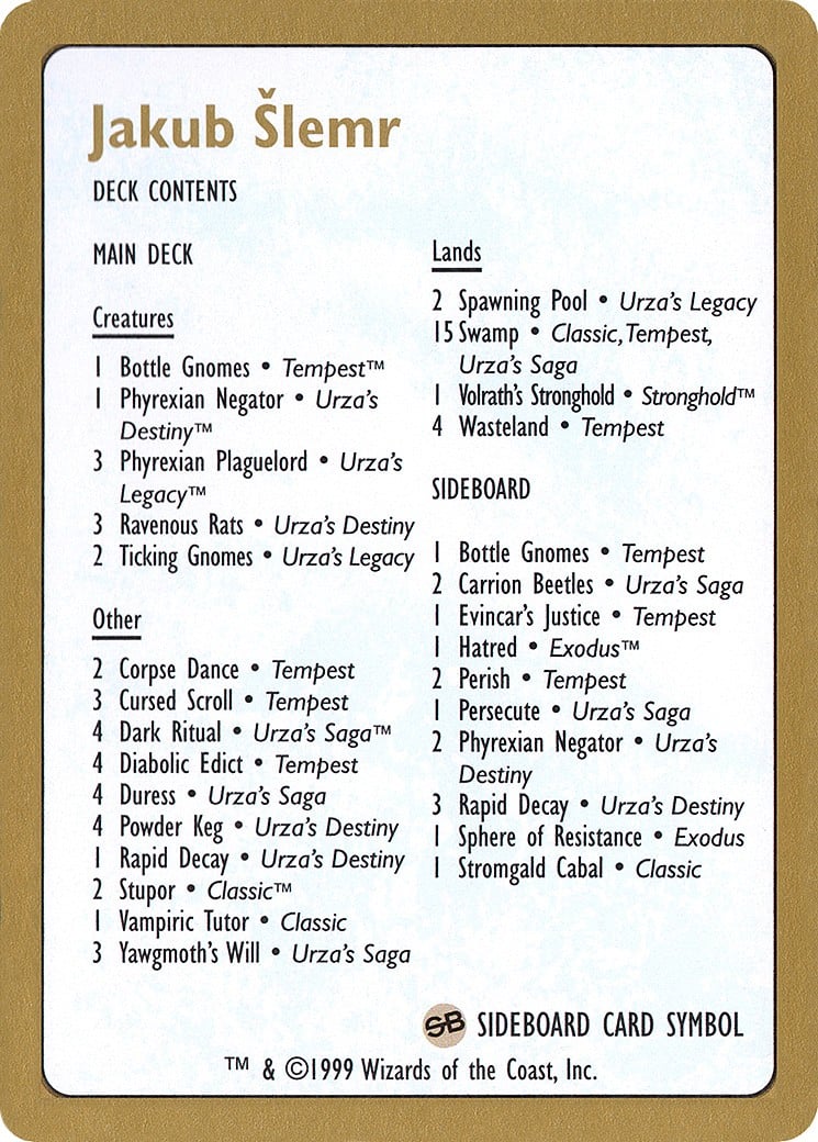 Jakub Šlemr Decklist (1999) - Image 1