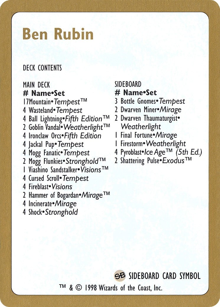 Ben Rubin Decklist - Image 1