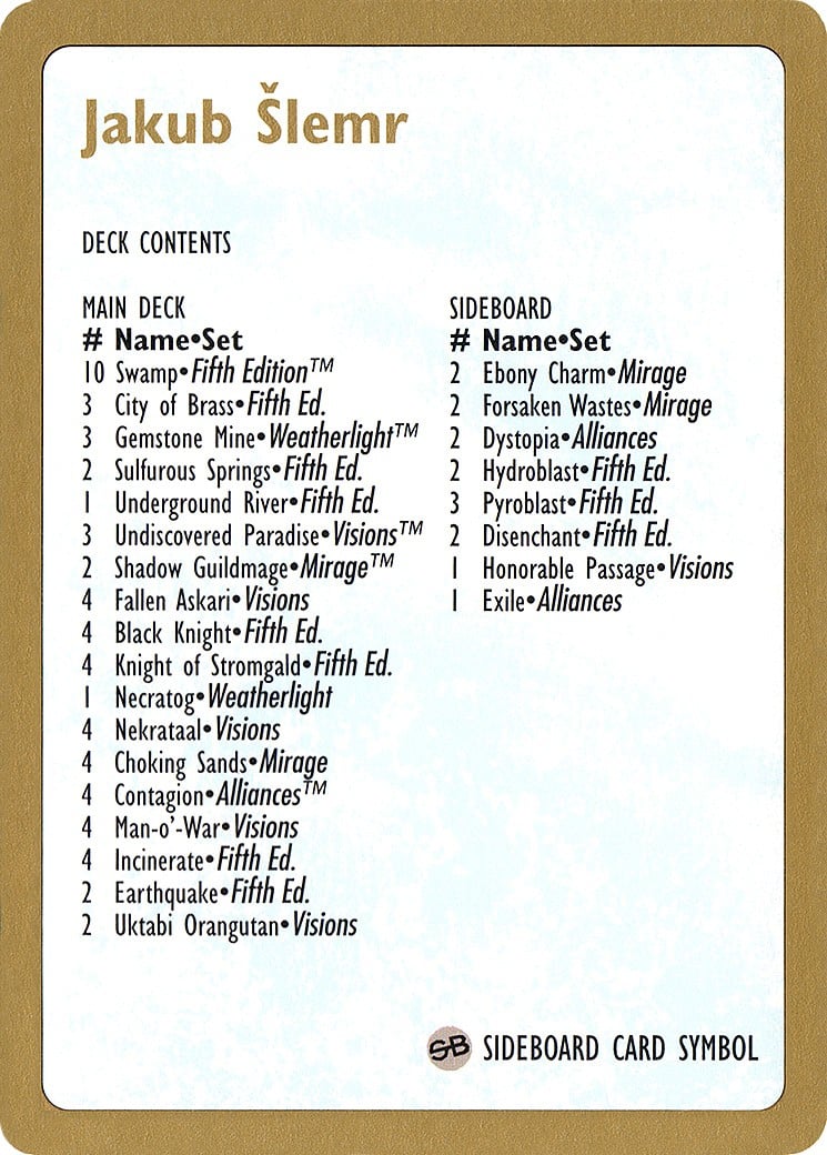Jakub Šlemr Decklist - Image 1