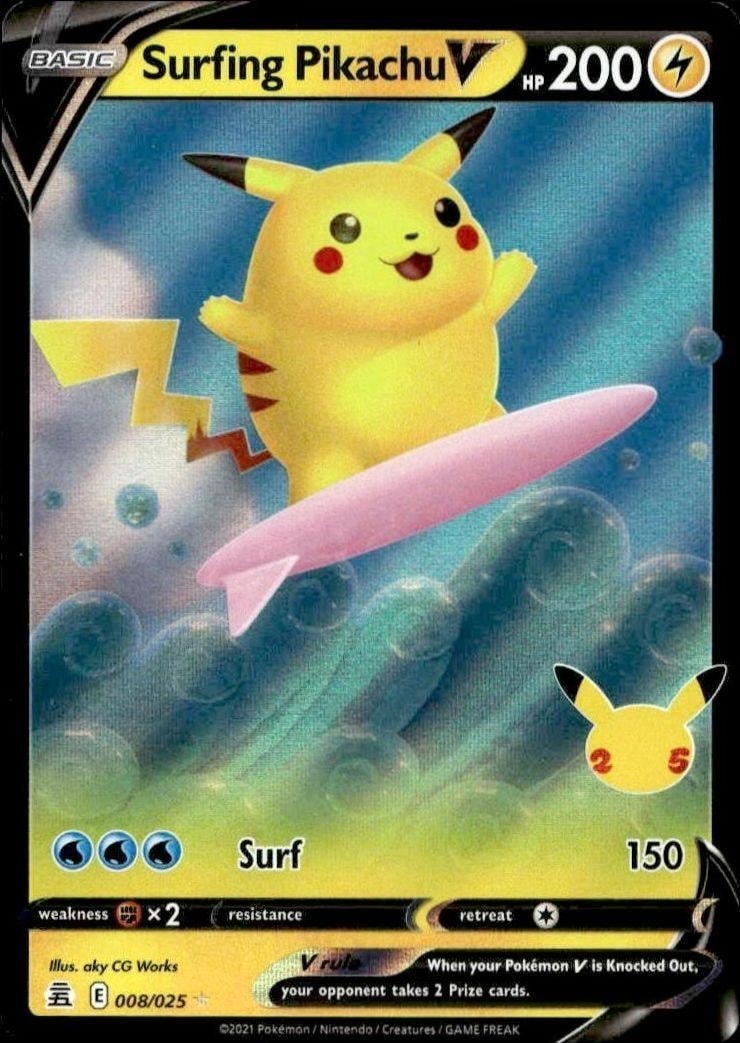 2021 pokemon Celebrations Surfing Pikachu V #008/025