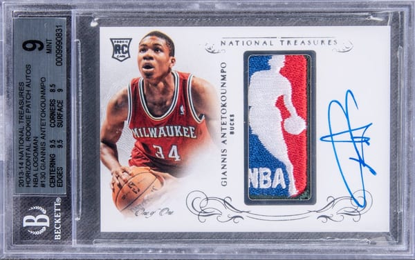 2013-14 Panini National Treasures Giannis Antetokounmpo Logoman Patch Autograph 1/1