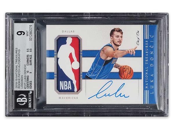 2018-19 Panini National Treasures Luka Doncic Logoman Rookie Patch Autograph 1/1