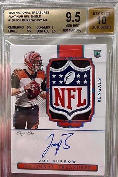 2020 Panini National Treasures Joe Burrow NFL Shield Rookie Patch Autograph 1/1