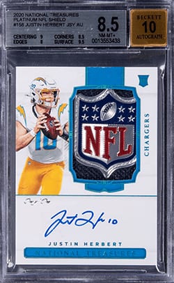 2020 Panini National Treasures Justin Herbert NFL Shield Rookie Patch Autograph 1/1