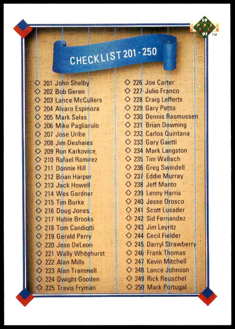 1991 Upper Deck Low Number Checklist #300 trading card