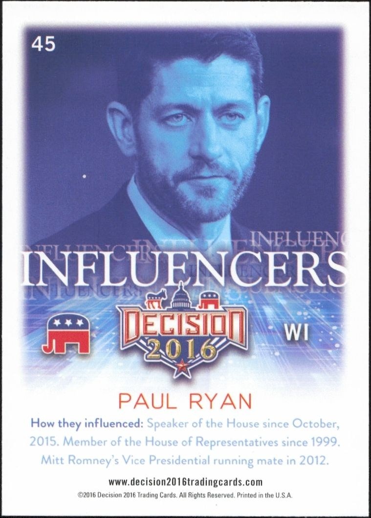 2016 Leaf Decision Paul Ryan #45 political trading card back
