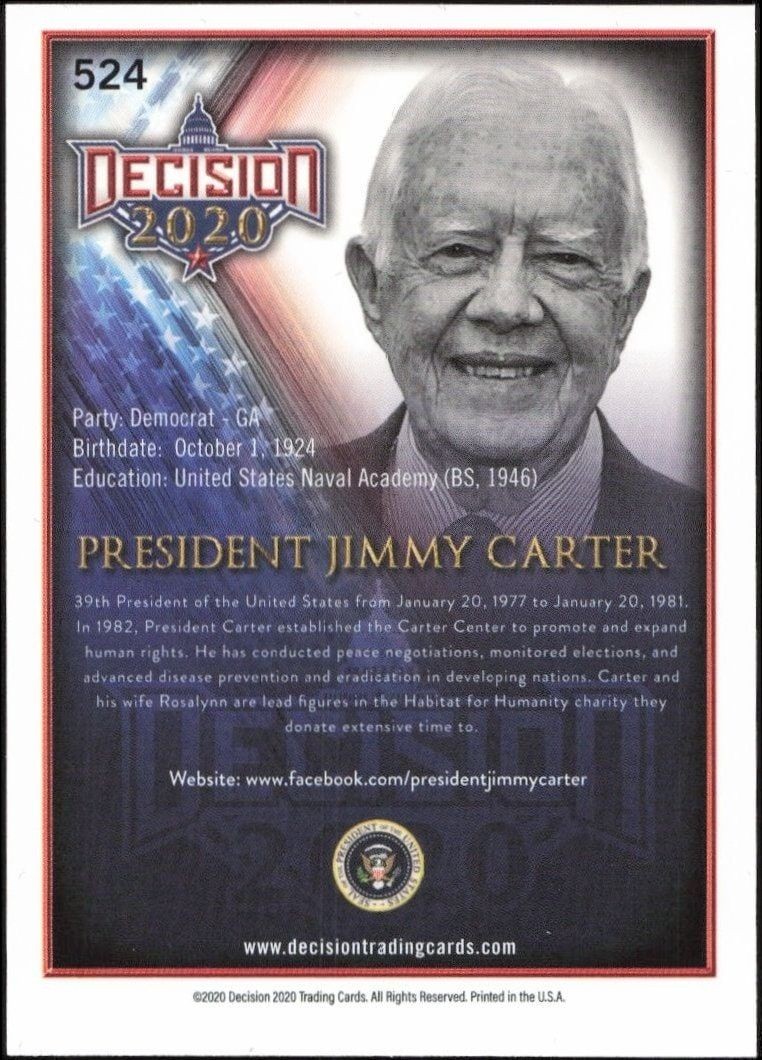 2020 Leaf Decision Series 2 Jimmy Carter #524 political trading card back
