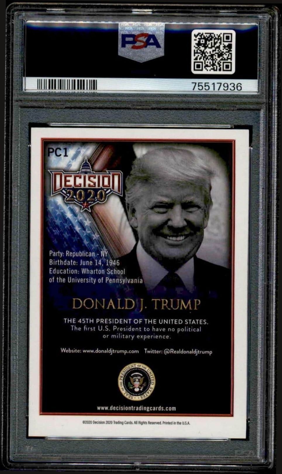 2020 Leaf Decision Donald J. Trump #PC1 political trading card back