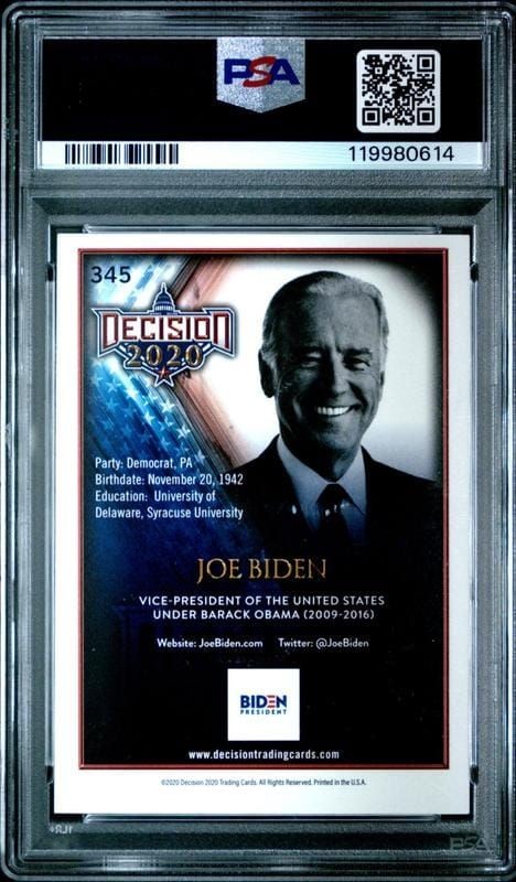 2020 Leaf Decision Joe Biden #345 political trading card back