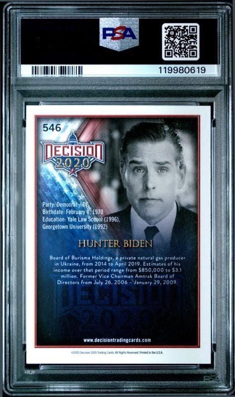 2020 Leaf Decision Hunter Biden #546 political trading card back
