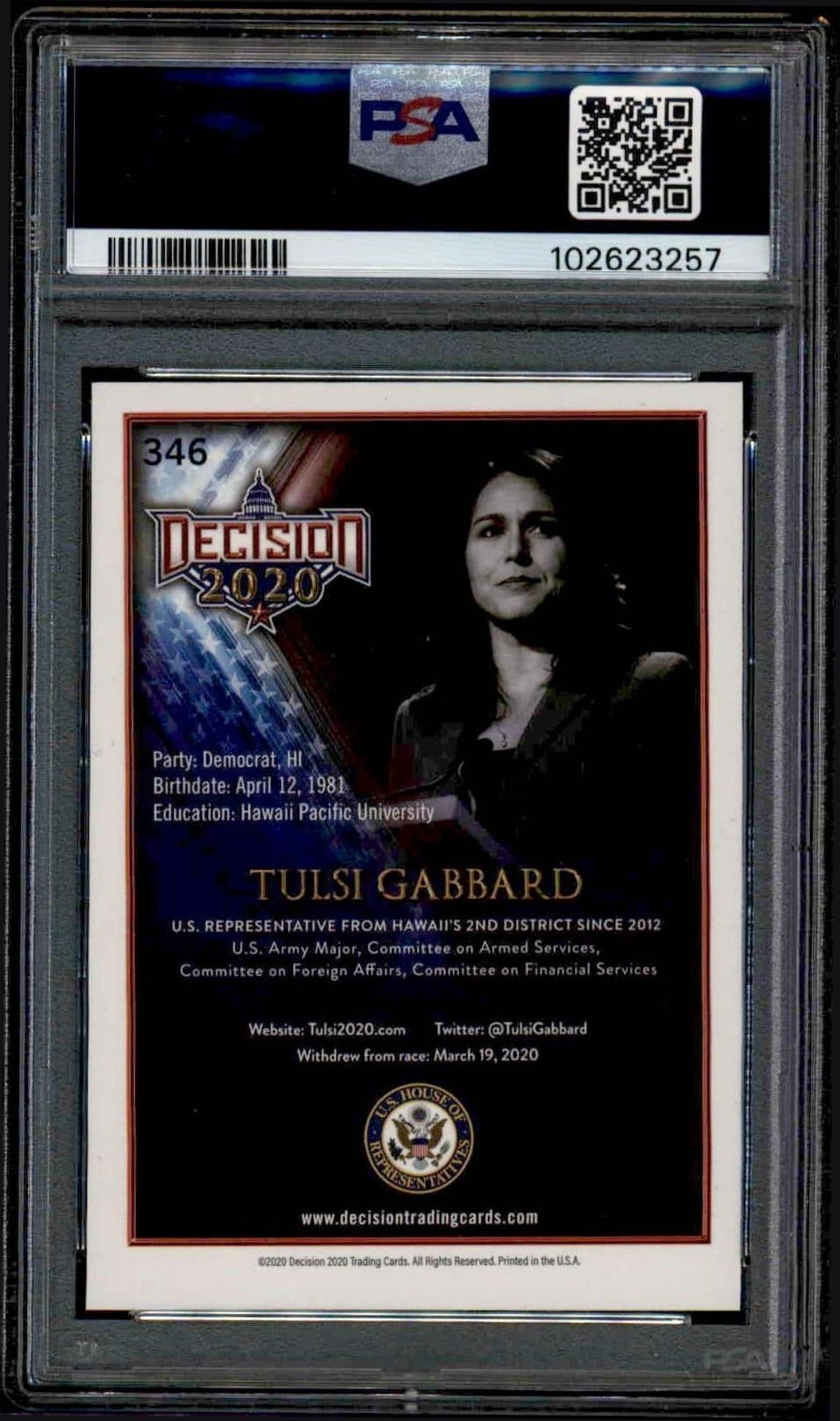 2020 Leaf Decision Tulsi Gabbard #346 political trading card back