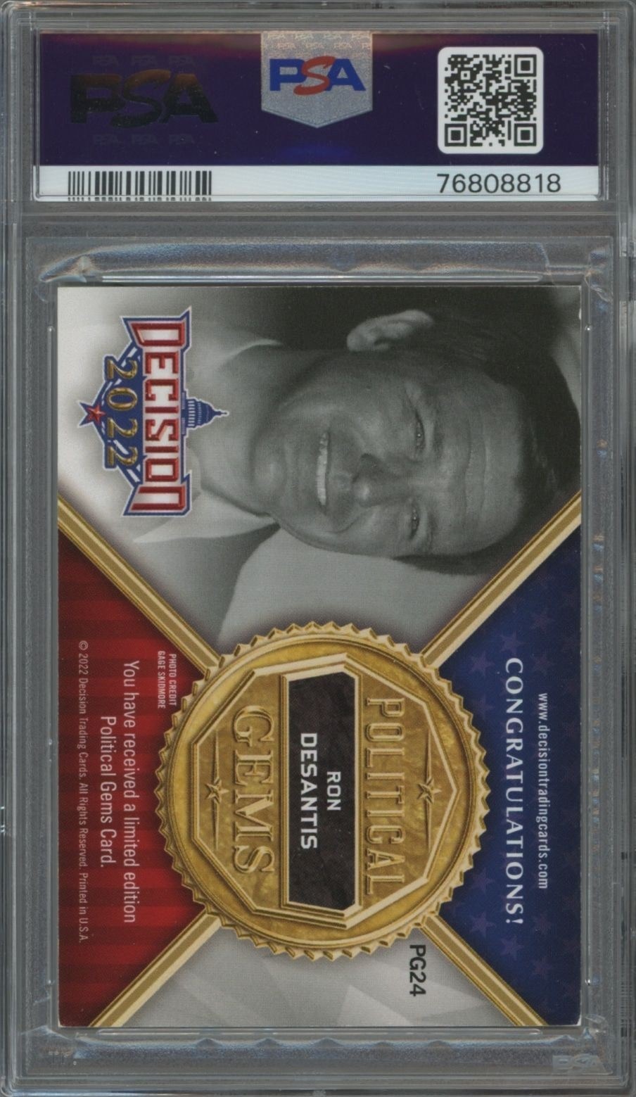 2022 Leaf Decision Ron Desantis #PG24 political trading card back