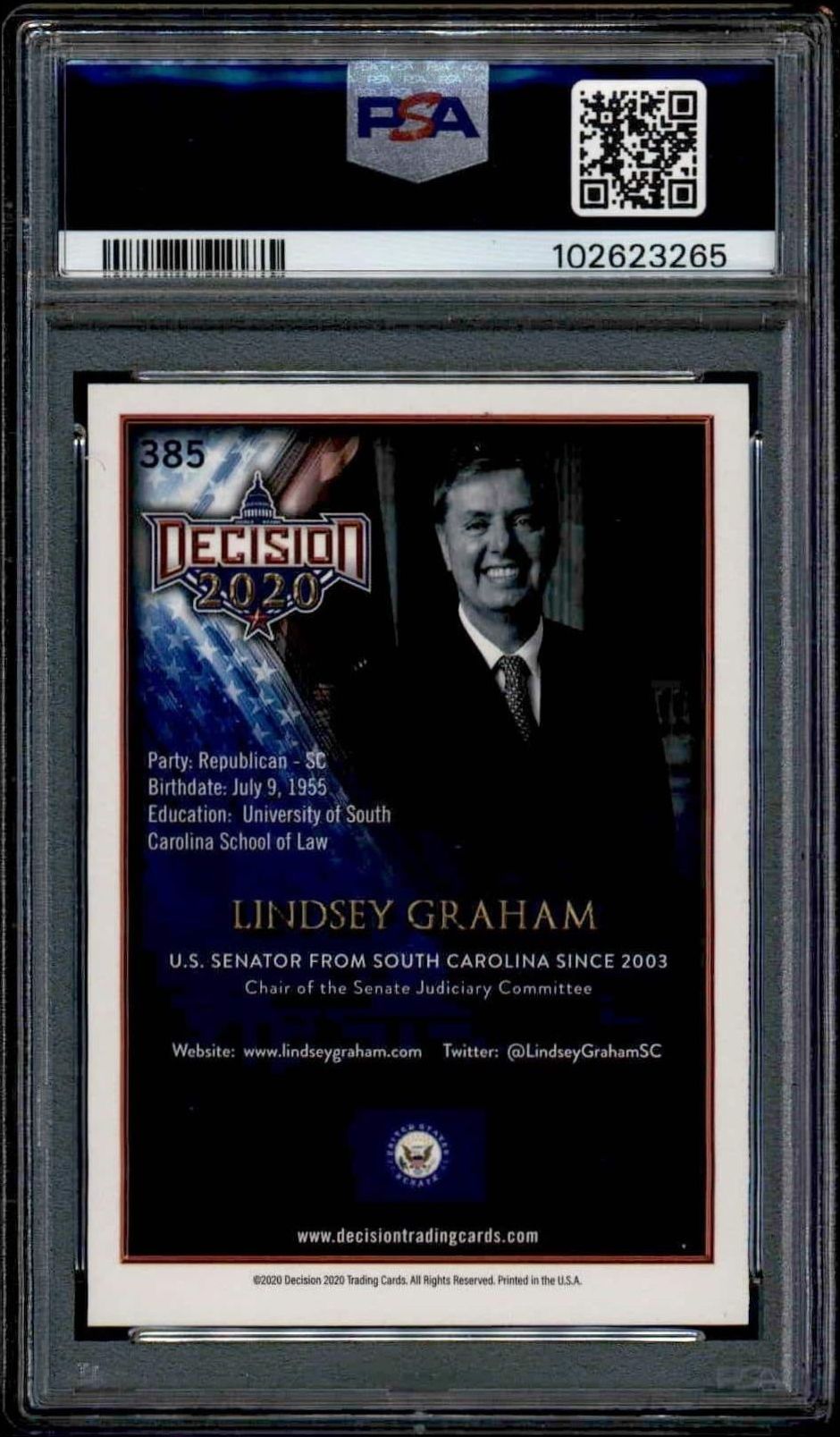 2020 Leaf Decision Lindsey Graham #385 political trading card back