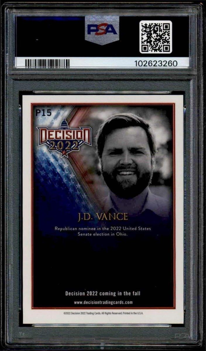 2022 Leaf Decision J.D. Vance #P15 political trading card back
