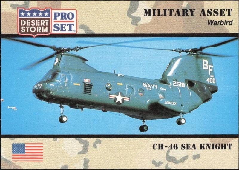 1991 Pro Set Desert Storm CH-46 Sea Knight #244 military trading card front