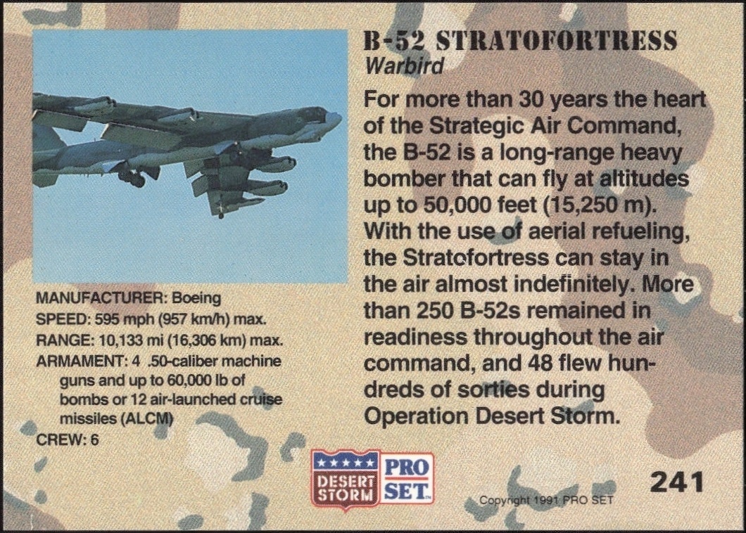 1991 Pro Set Desert Storm B-52 Stratofortress #241 military trading card back