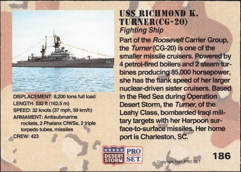 1991 Pro Set Desert Storm USS Richmond K. Turner (CG-20) #186 military trading card back