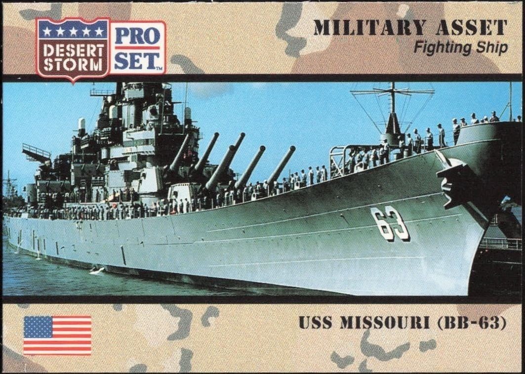 1991 Pro Set Desert Storm USS Missouri (BB-63) #187 military trading card front