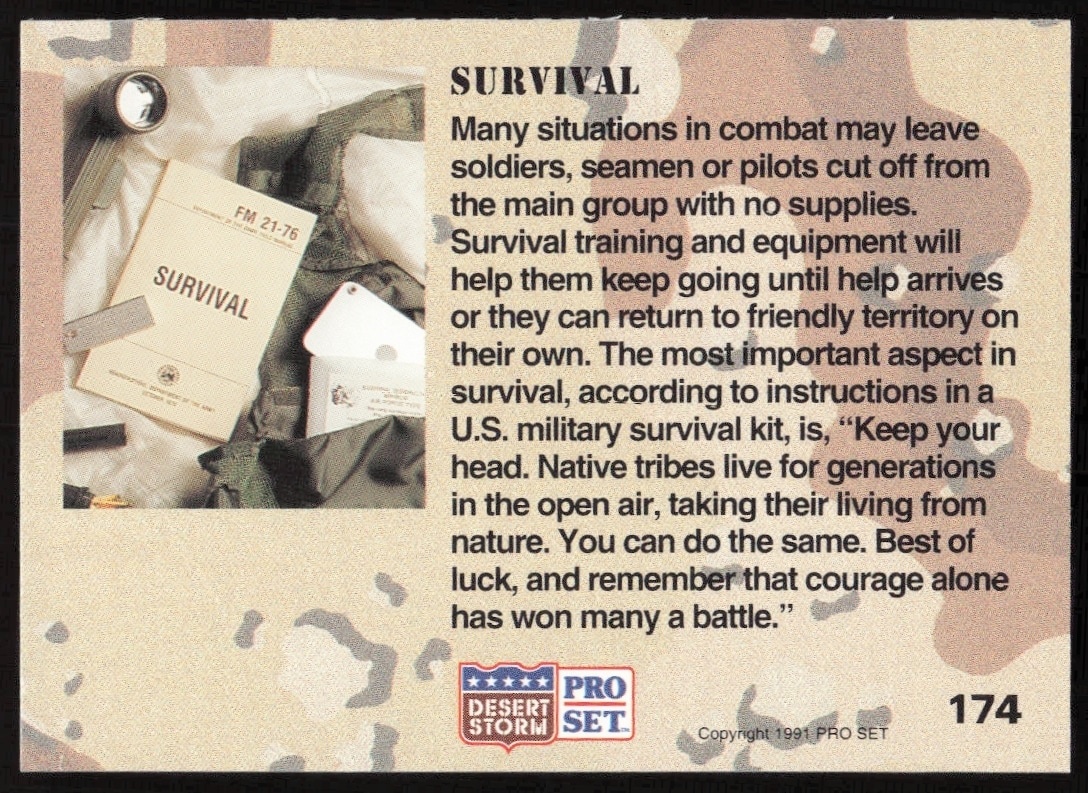 1991 Pro Set Desert Storm Survival #174 military trading card back
