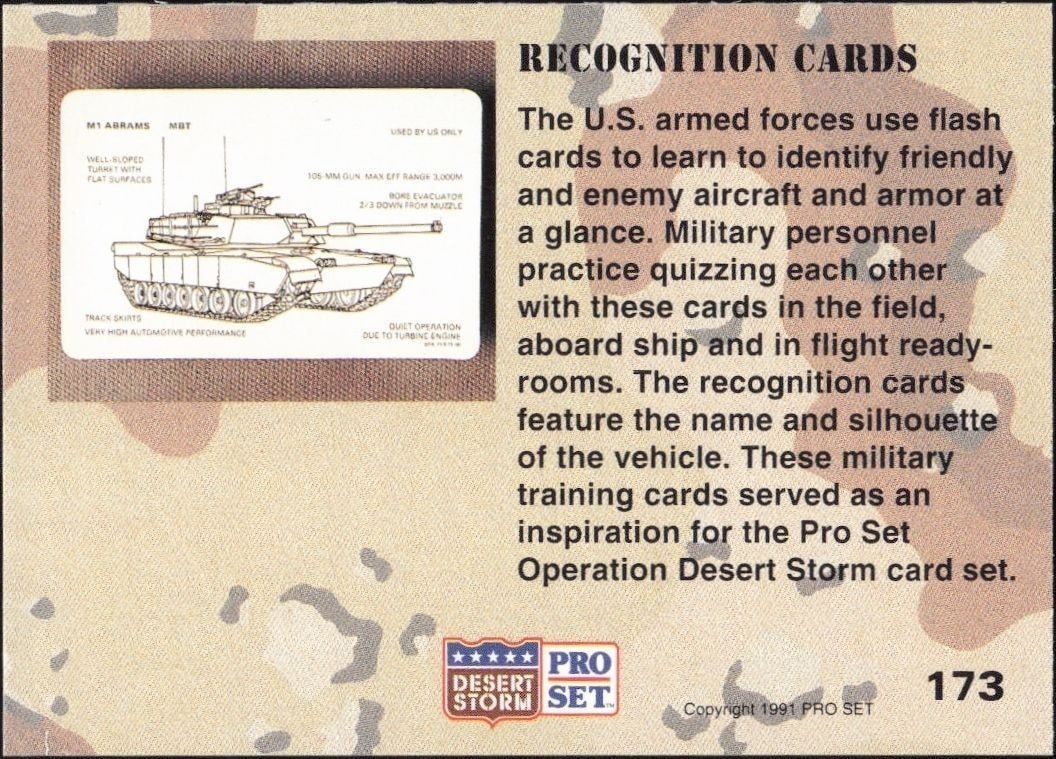 1991 Pro Set Desert Storm Recognition Cards #173 military trading card back