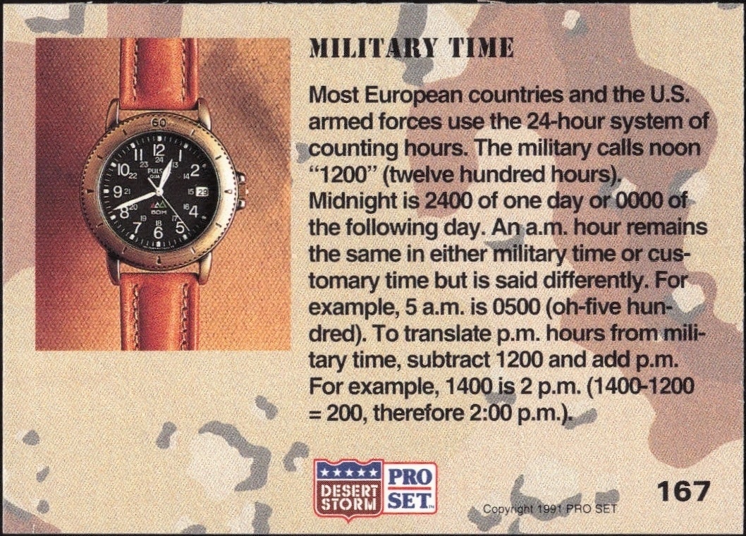 1991 Pro Set Desert Storm Military Time #167 military trading card back