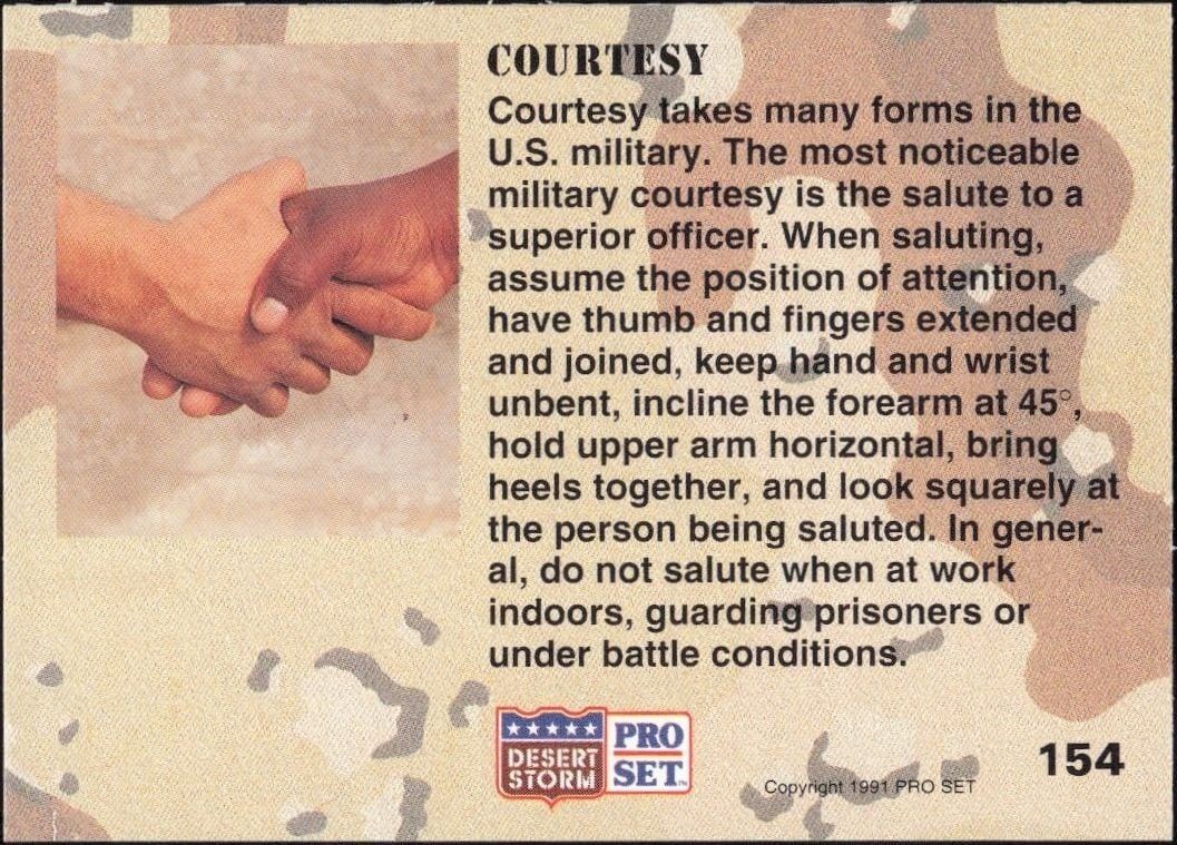 1991 Pro Set Desert Storm Courtesy #154 military trading card back