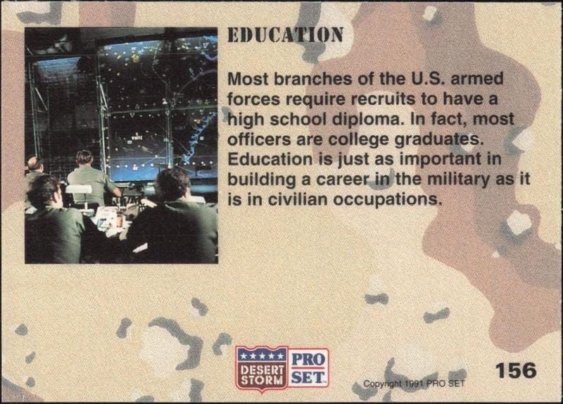 1991 Pro Set Desert Storm Education #156 military trading card back