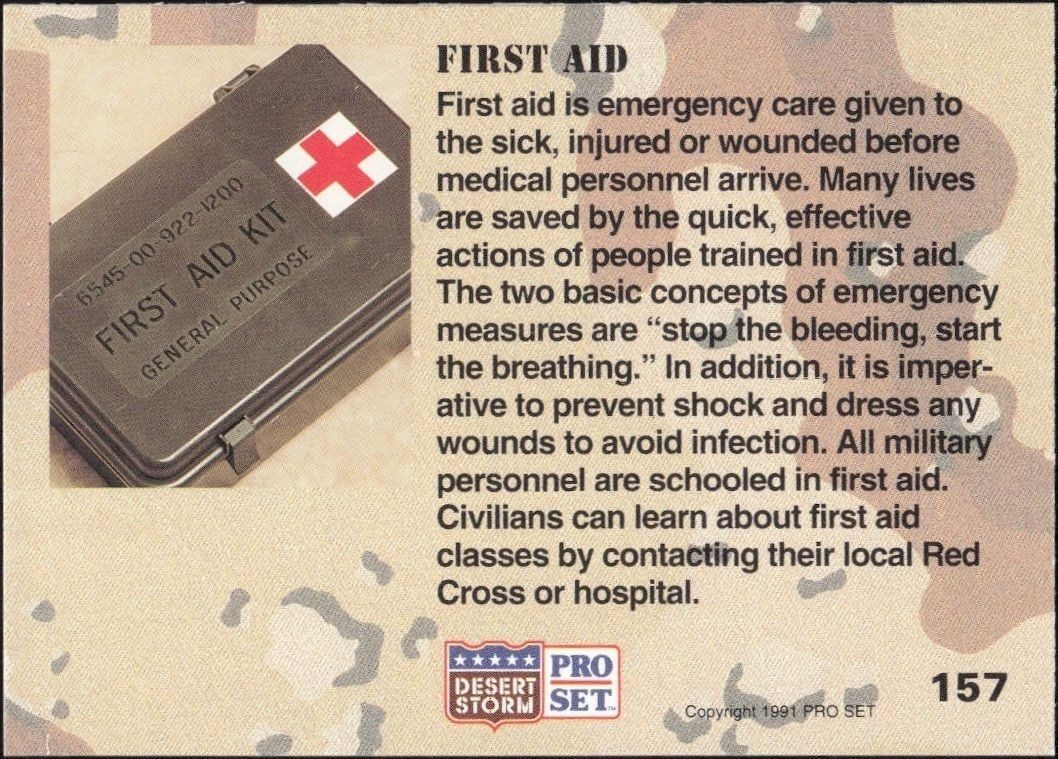1991 Pro Set Desert Storm First Aid #157 military trading card back