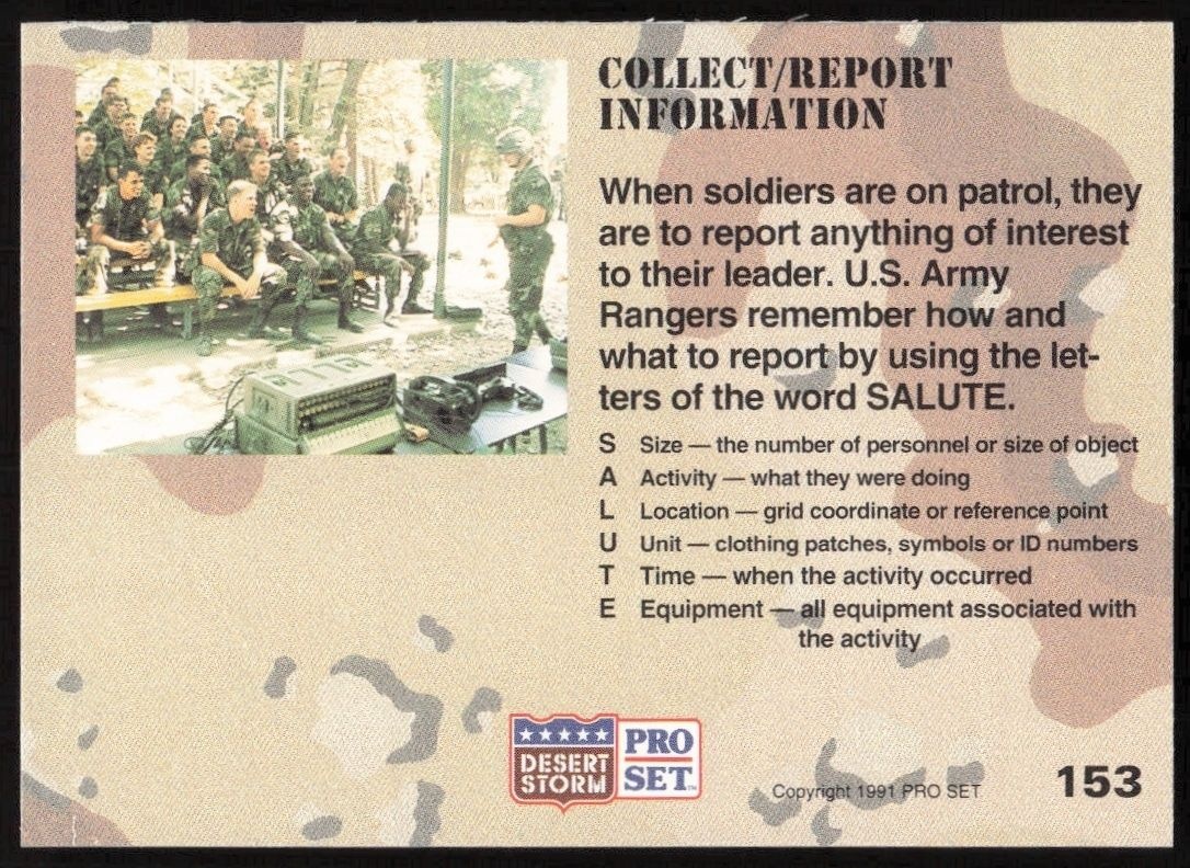 1991 Pro Set Desert Storm Collect/Report Information #153 military trading card back