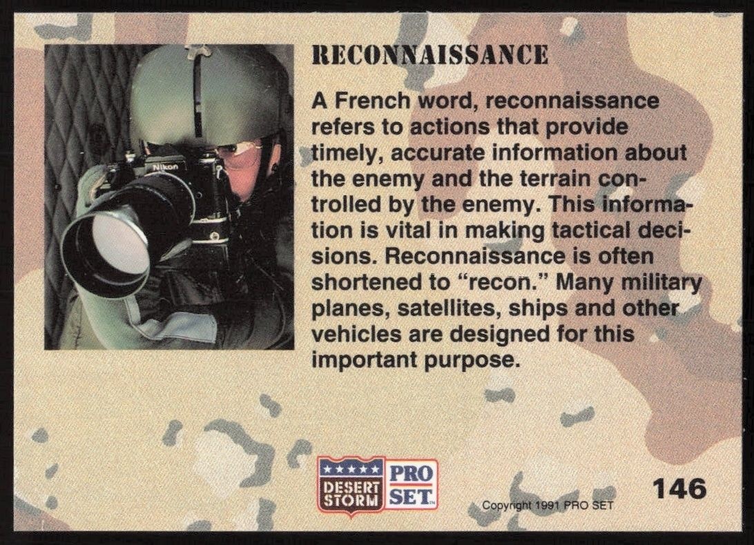 1991 Pro Set Desert Storm Reconnaissance #146 military trading card back