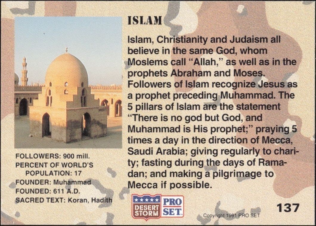1991 Pro Set Desert Storm Islam #137 military trading card back