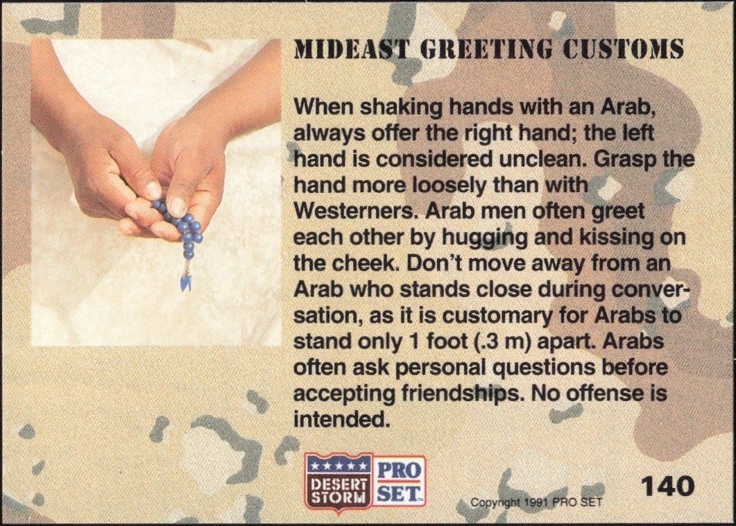 1991 Pro Set Desert Storm Mideast Greeting Customs #140 military trading card back