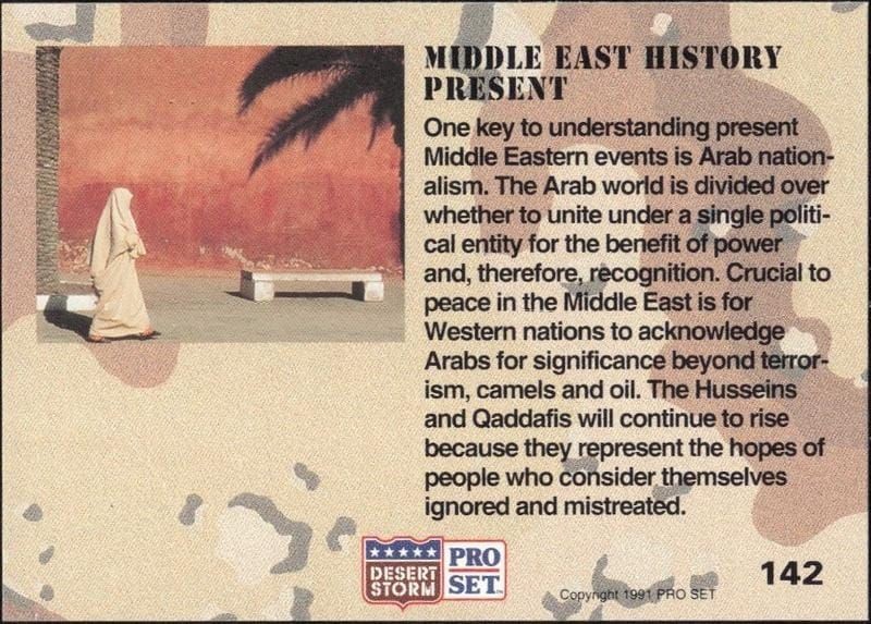 1991 Pro Set Desert Storm Middle East History Present #142 military trading card back