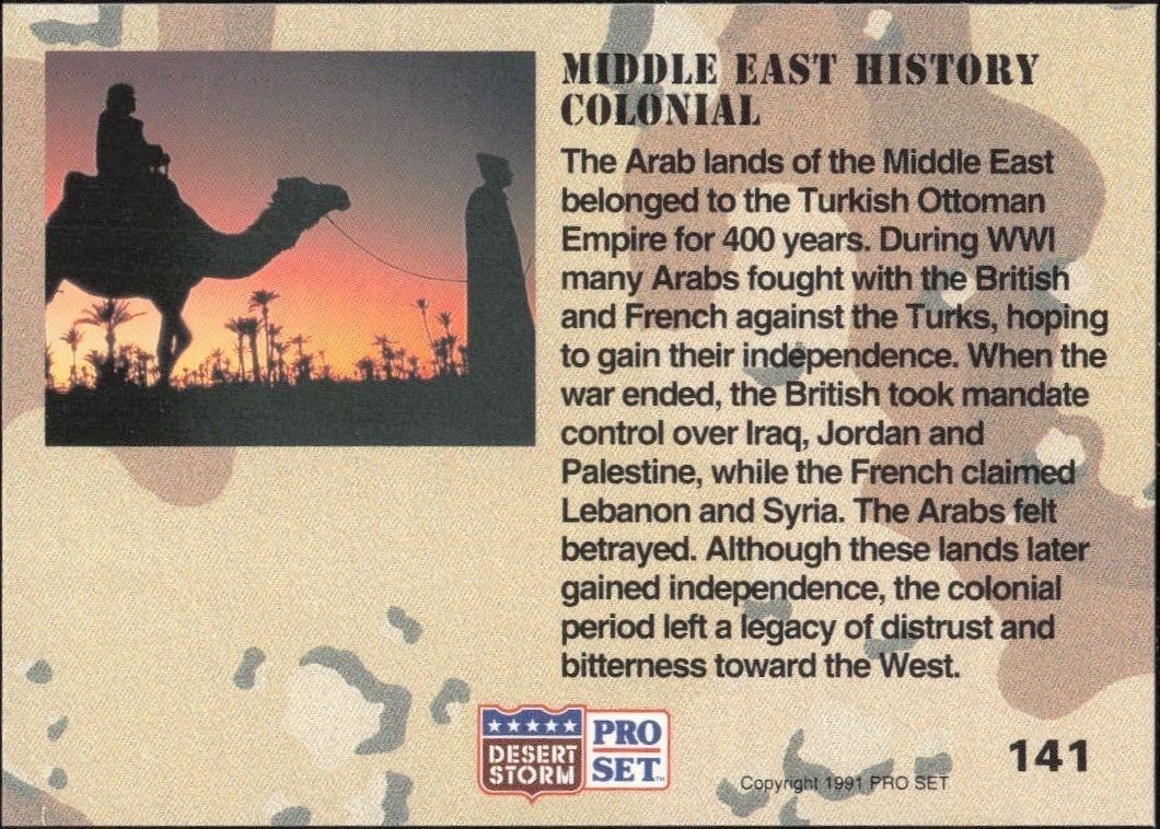 1991 Pro Set Desert Storm Middle East History Colonial #141 military trading card back