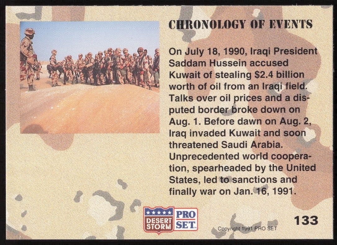 1991 Pro Set Desert Storm Chronology of Events #133 military trading card back