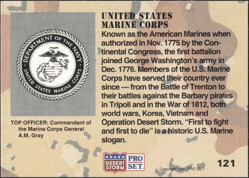 1991 Pro Set Desert Storm United States Marine Corps #121 military trading card back