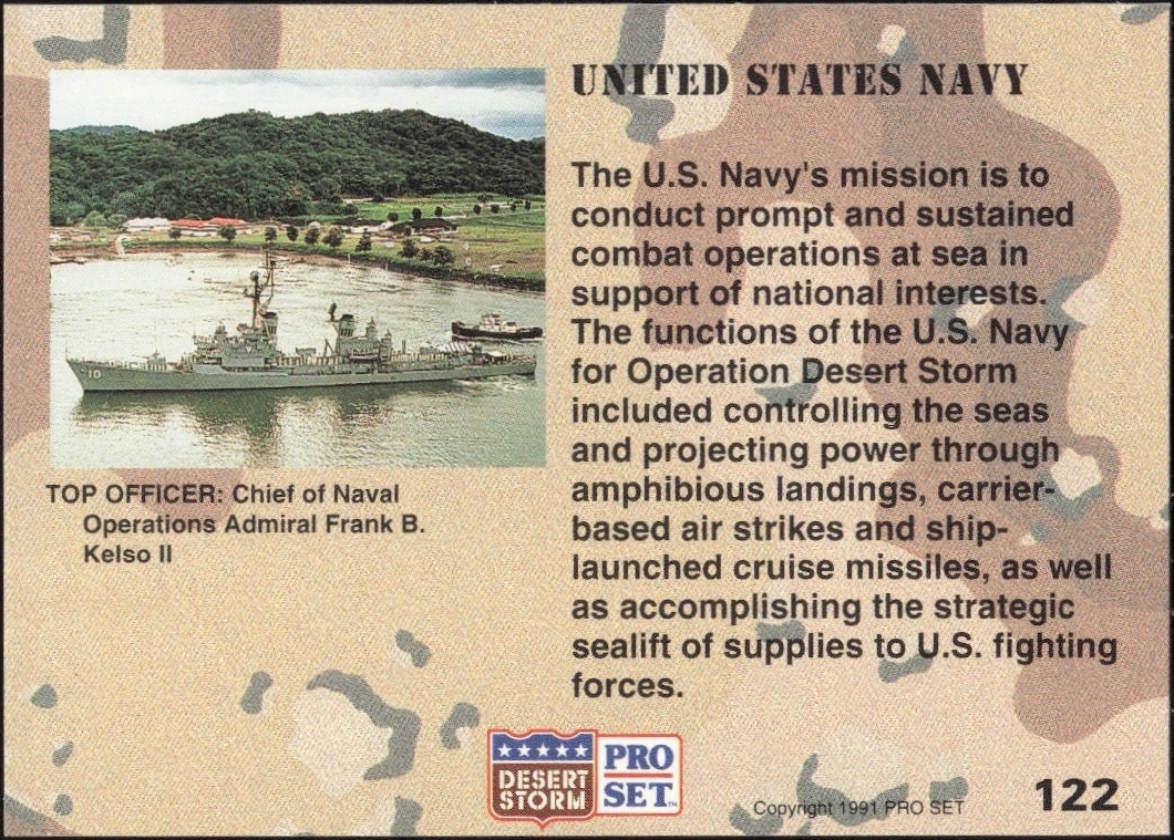 1991 Pro Set Desert Storm United States Navy #122 military trading card back