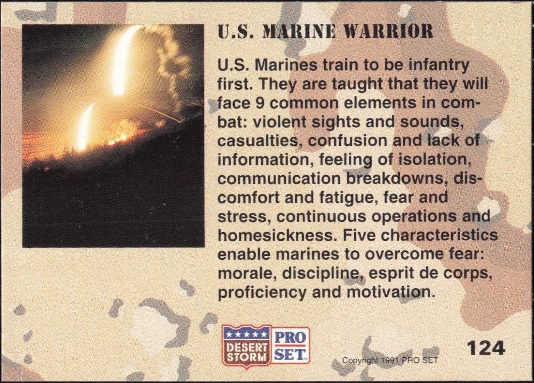 1991 Pro Set Desert Storm U.S. Marine Warrior #124 military trading card back
