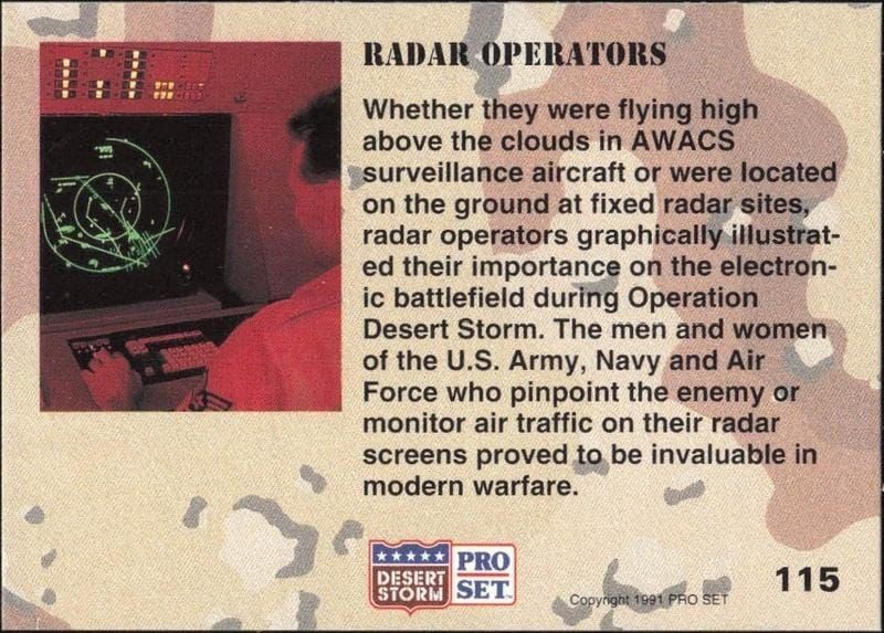 1991 Pro Set Desert Storm Radar Operators #115 military trading card back