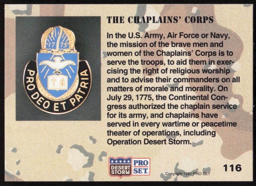 1991 Pro Set Desert Storm The Chaplaines Chrps #116 military trading card back